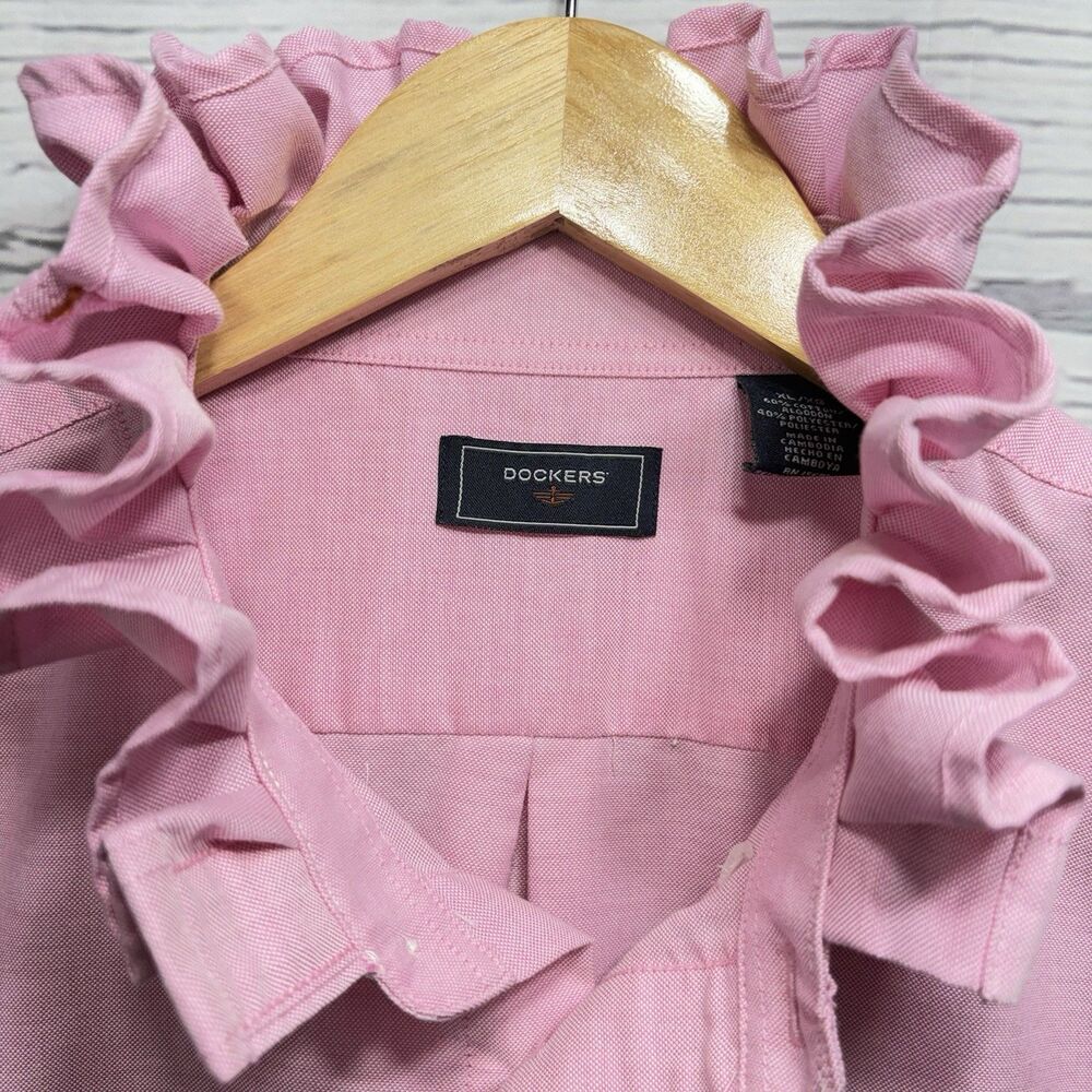 Upcycled Re-worked Dockers Ruffle Collar XL Bubblegum Pink Barbiecore - Picture 2 of 8